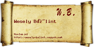 Wesely Bálint névjegykártya